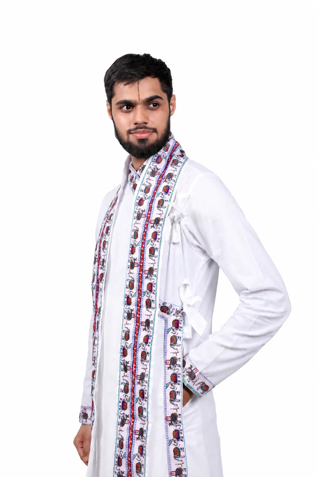 Traditional Bagalbandi Dhoti Set (elephant) with Readymade Dhoti and Dupatta