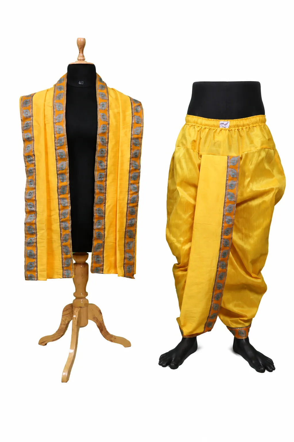 Traditional Bagalbandhi Dhoti Set (Mor Pankh - Mango) with readymade dhoti and dupatta