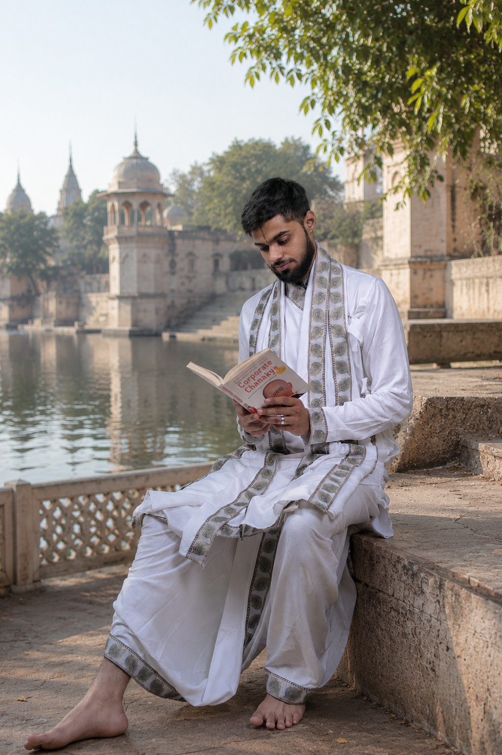Traditional Bagalbandi Dhoti Set (Mor Pankh) with readymade dhoti and dupatta