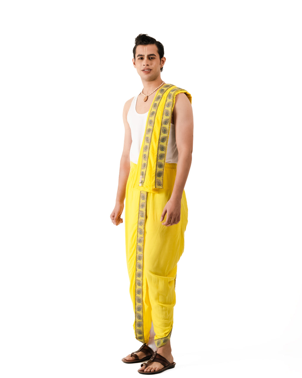 Traditional Readymade Dhoti Set (mor pankh) Lemon