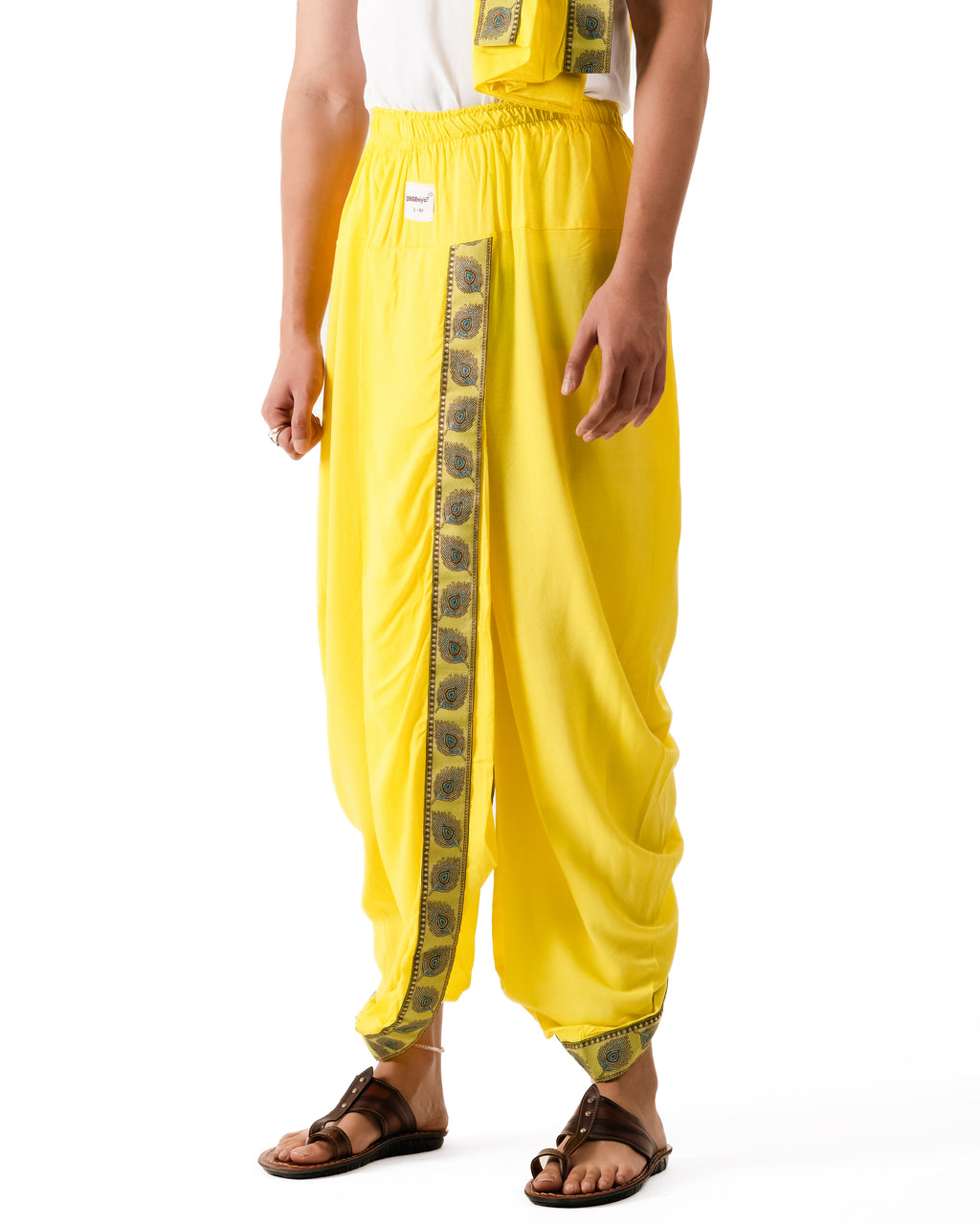 Traditional Readymade Dhoti Set (mor pankh) Lemon