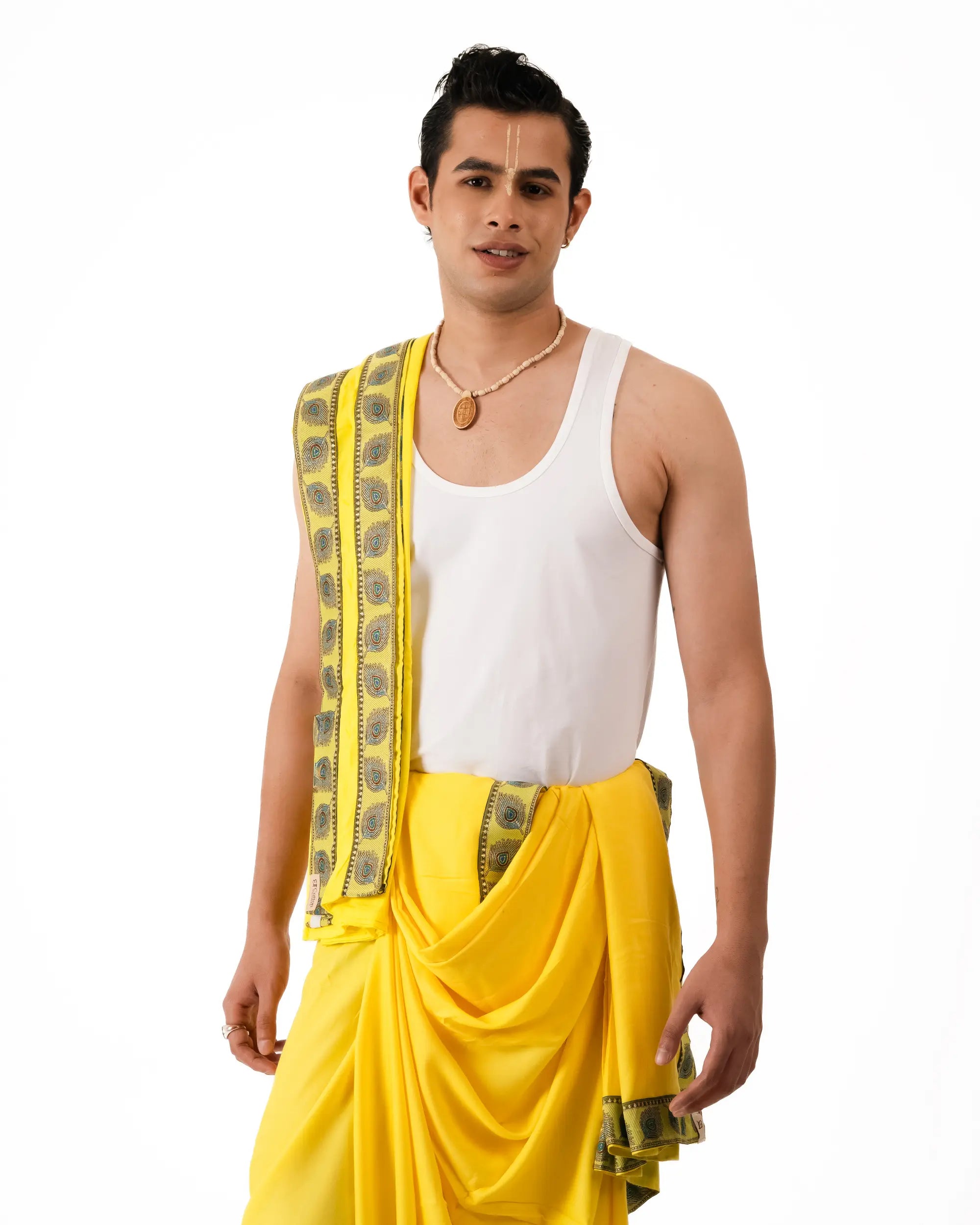 Traditional Dhoti Set (mor pankh) Lemon