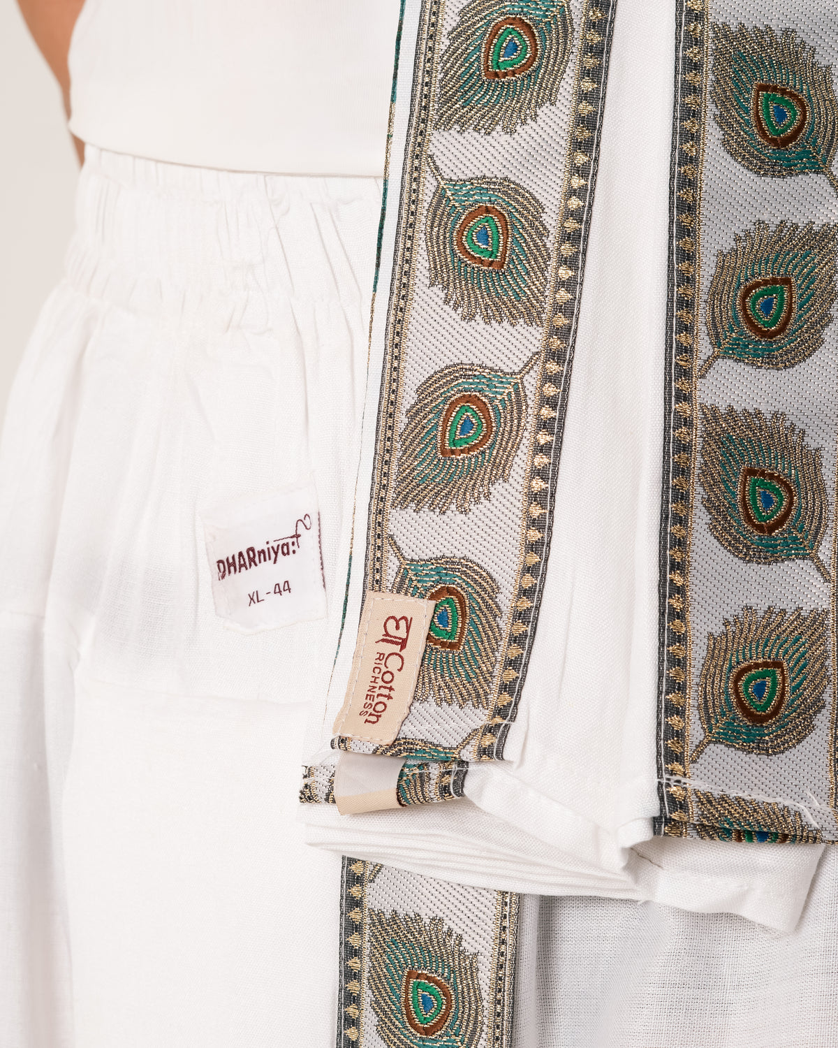 Traditional Dhoti Set (mor pankh) White