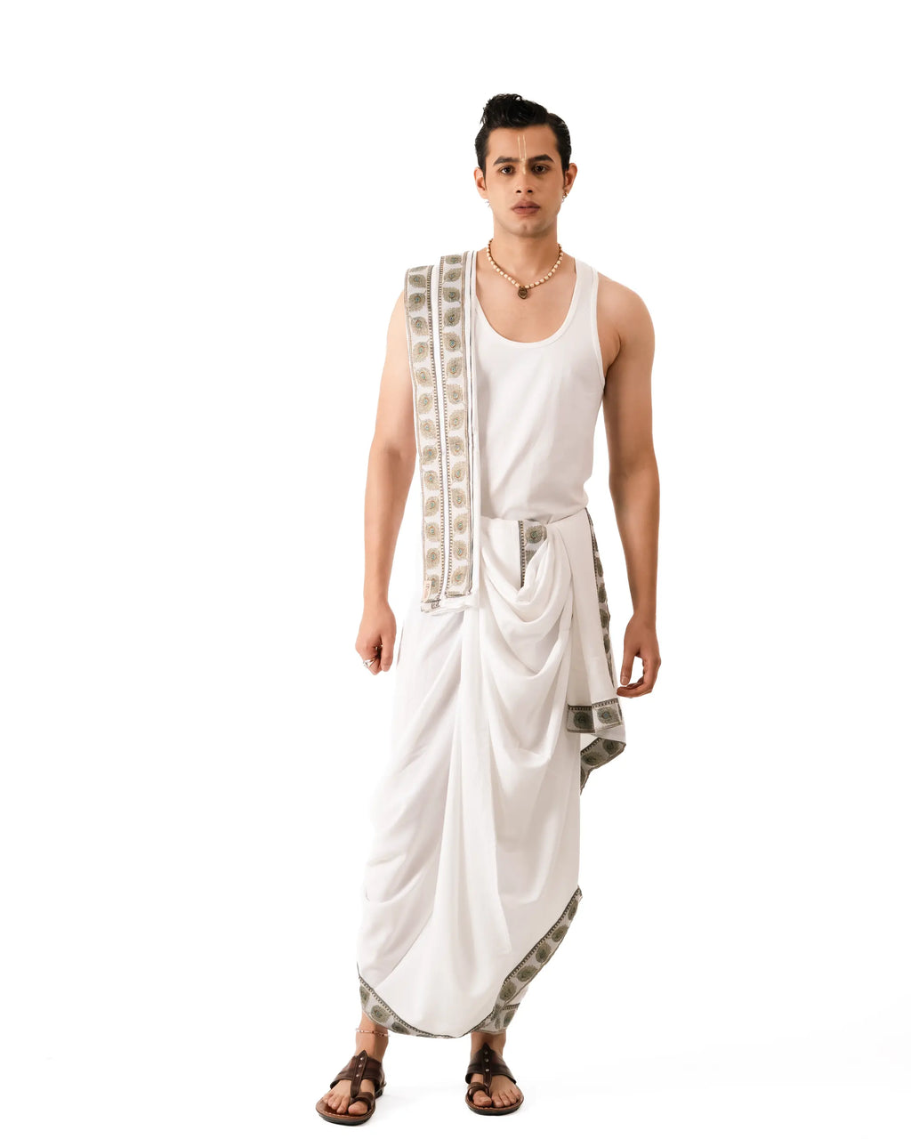 Traditional Dhoti Set (mor pankh) White