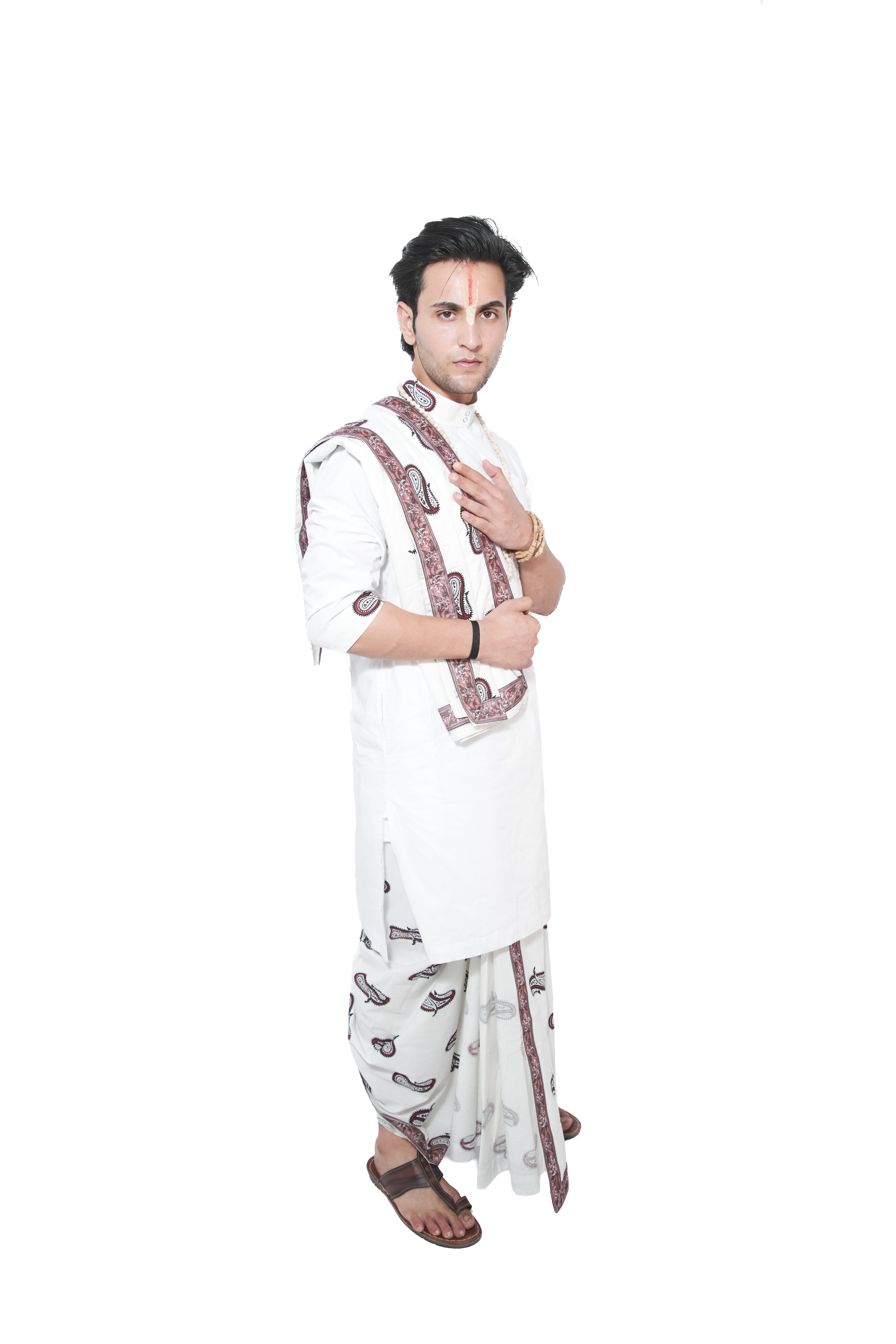 Arya Bagalabandhi and Dhoti Set- white