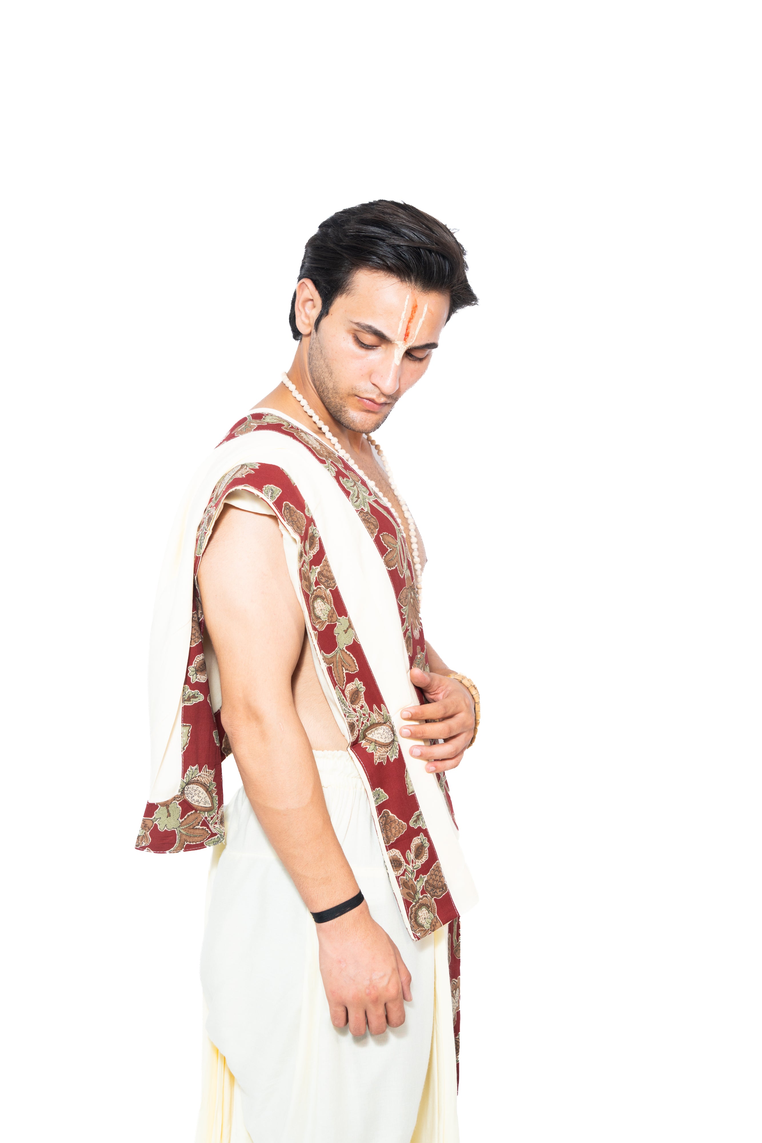 Sridhar Readymade Dhoti and dupatta set - Cream