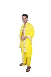 Nandalāla Pant Style Dhoti and dupatta set - Yellow