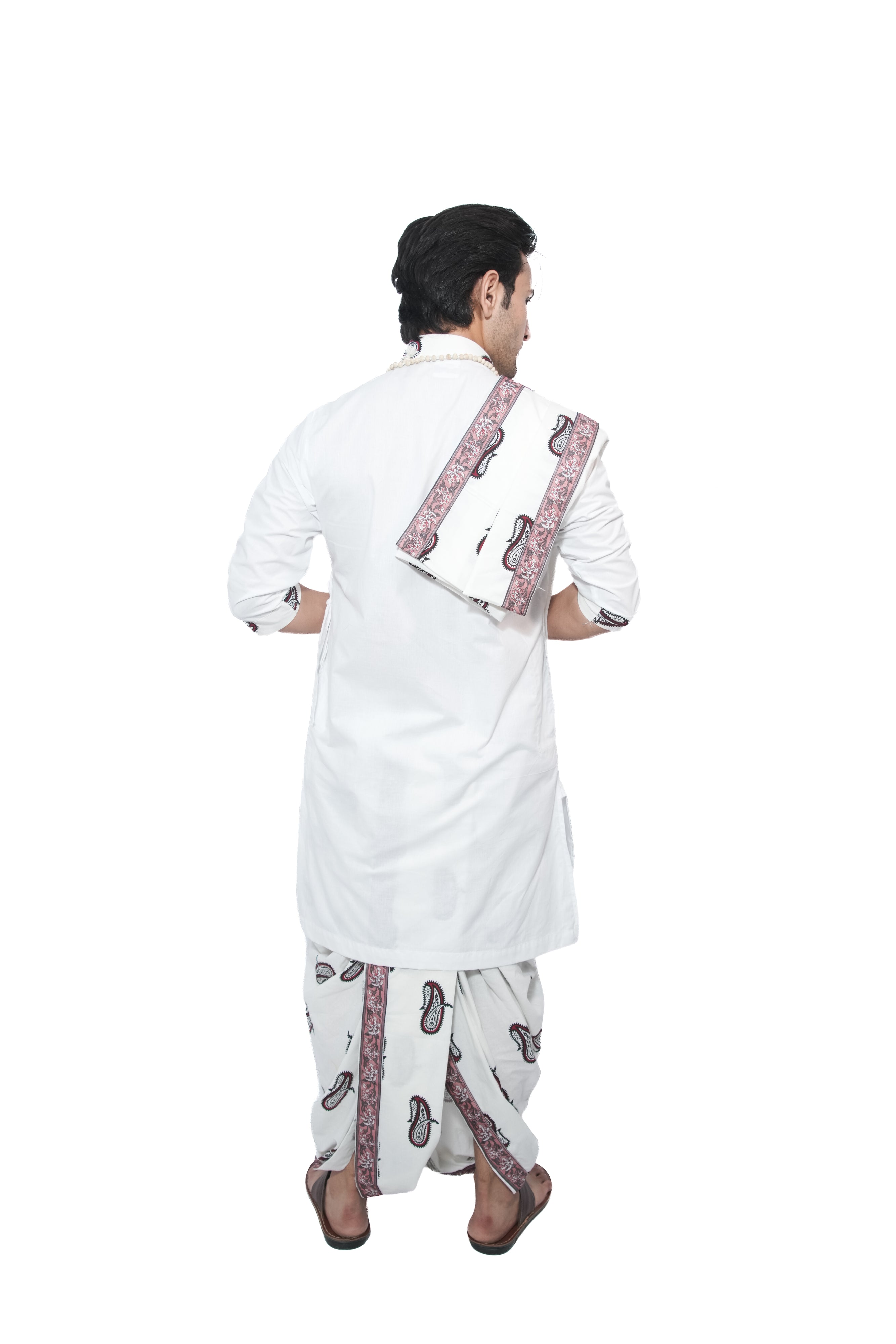 Arya Bagalabandhi and Dhoti Set- white