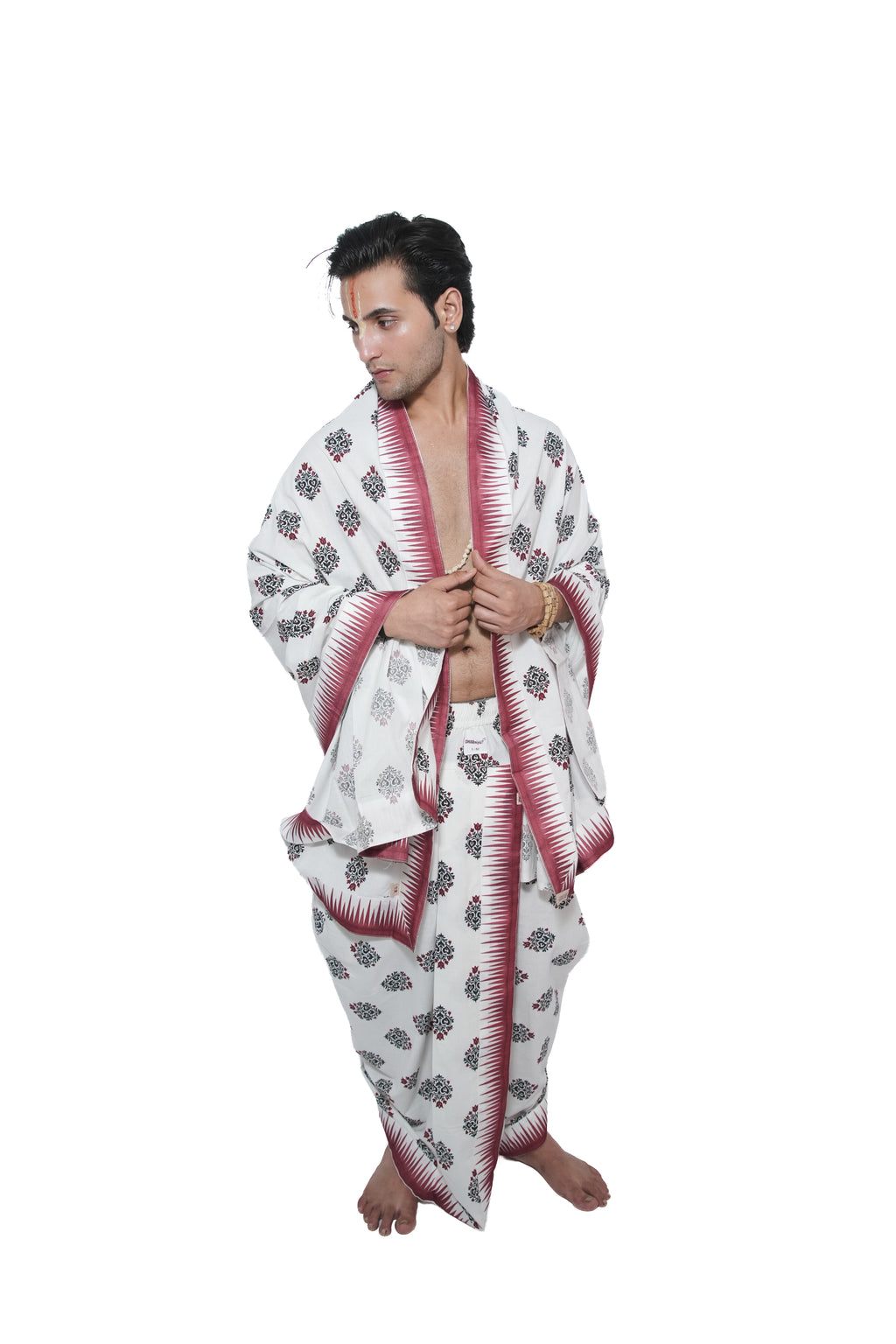 VAIṢṆAVA Readymade Dhoti and dupatta set - Off white