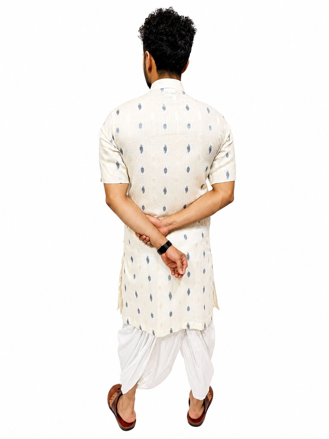 Half Sleeve Collar Printed Bagalbandi Cream