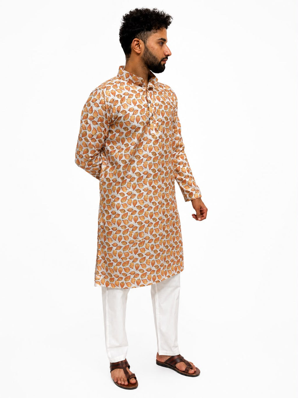 Printed Glace Cotton Kurta White