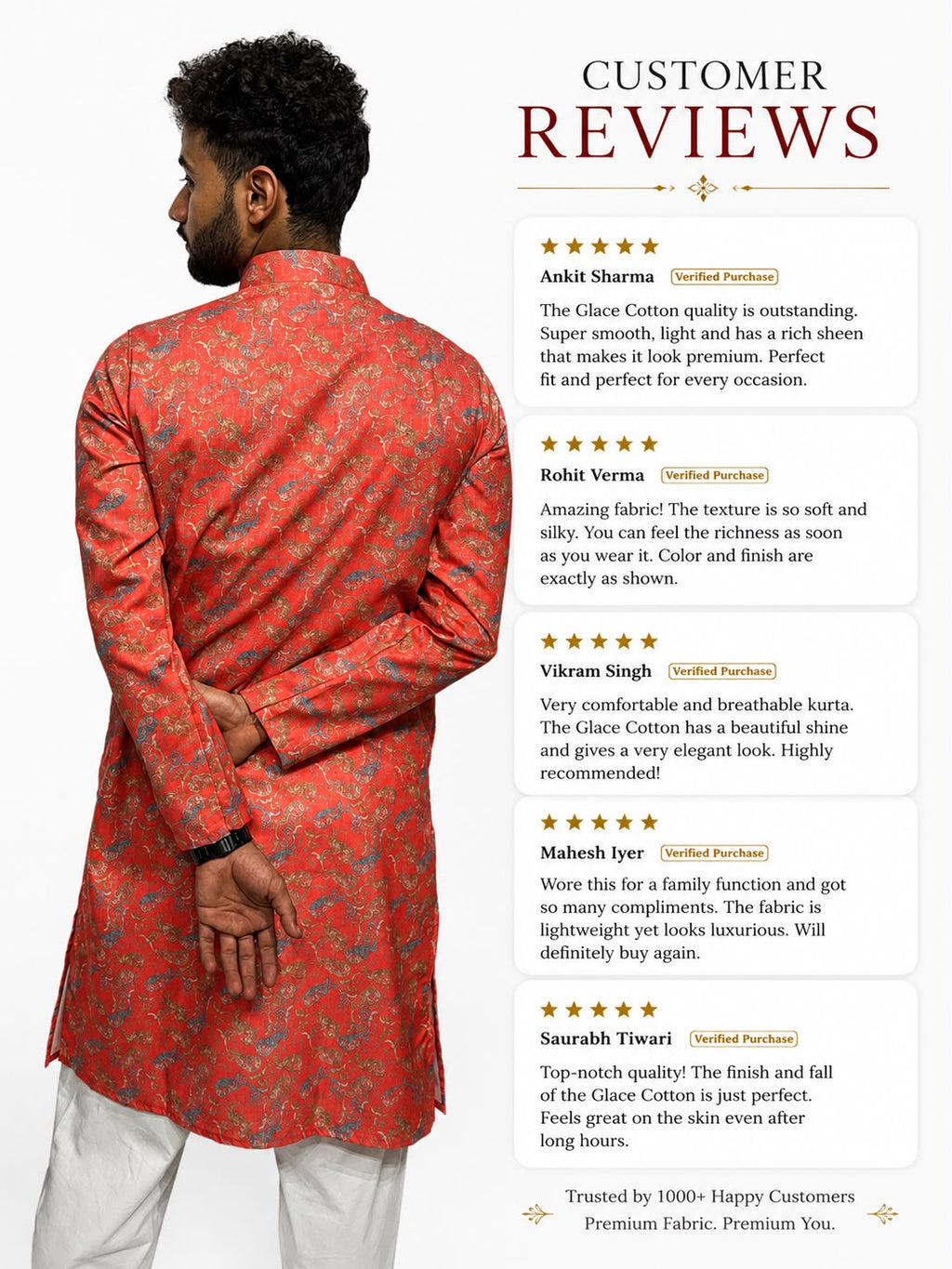 Printed Glace Cotton Kurta Red