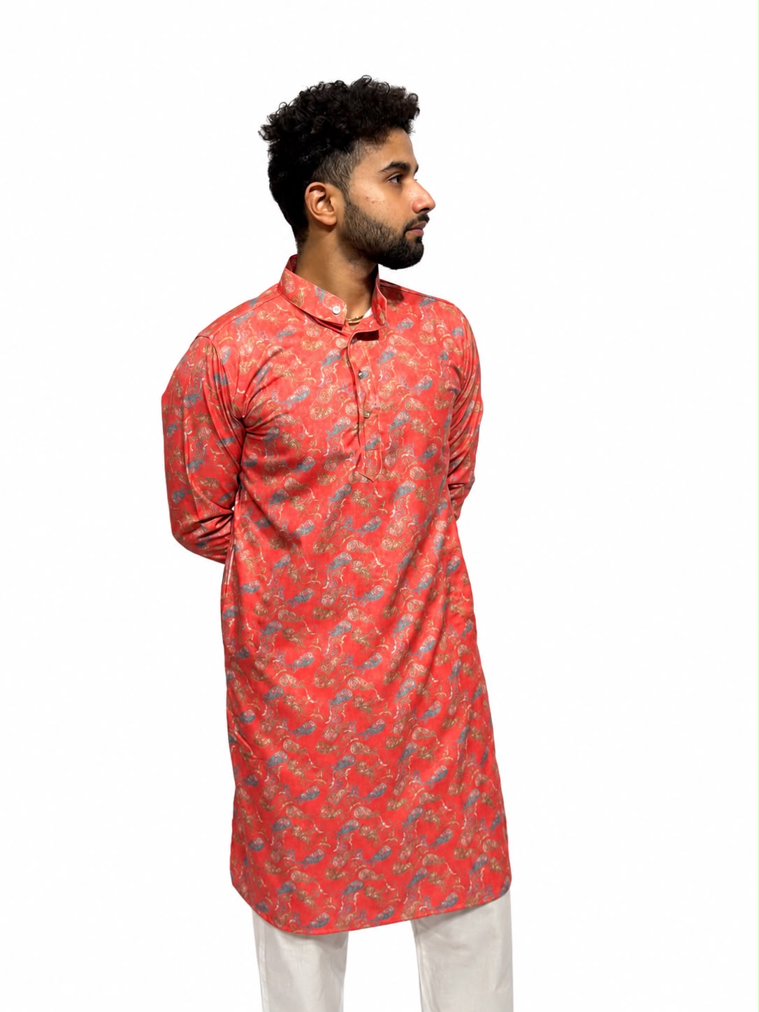 Printed Glace Cotton Kurta Red