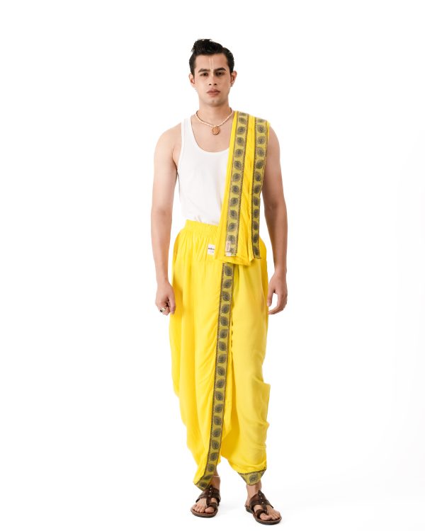 Traditional Dhoti Set (Mor Pankh) Lemon