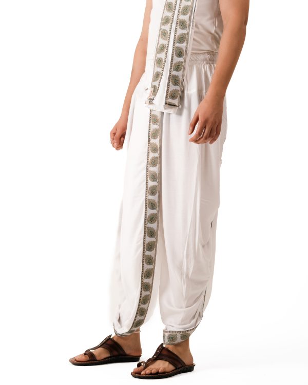 Traditional Dhoti Set (Mor pankh) White - Image 4
