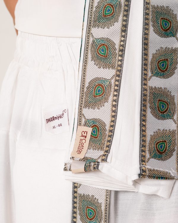 Traditional Dhoti Set (Mor pankh) White - Image 5
