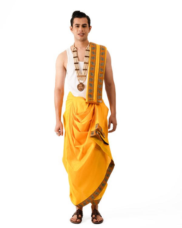Traditional Dhoti Set (Mor Pankh) Mango - Image 4