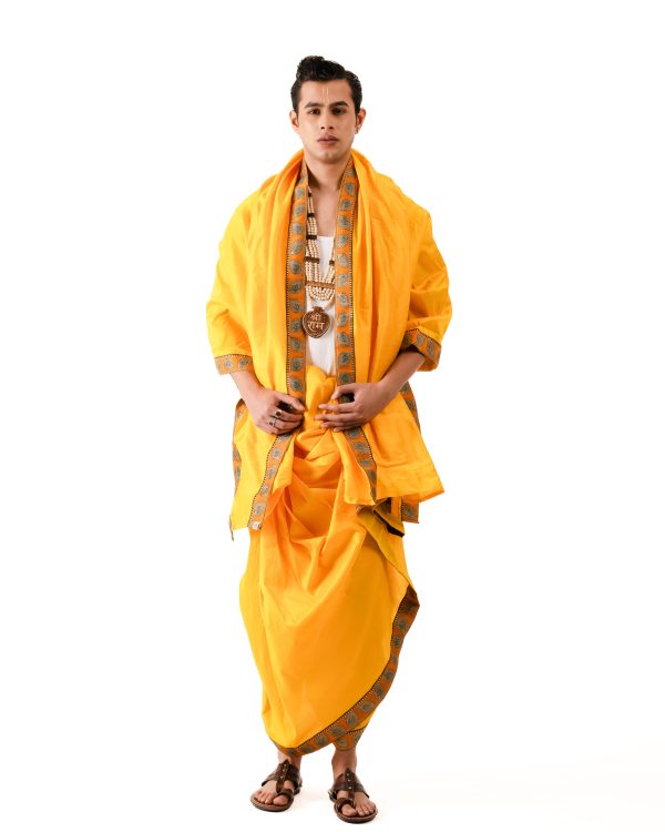 Traditional Dhoti Set (Mor Pankh) Mango - Image 7