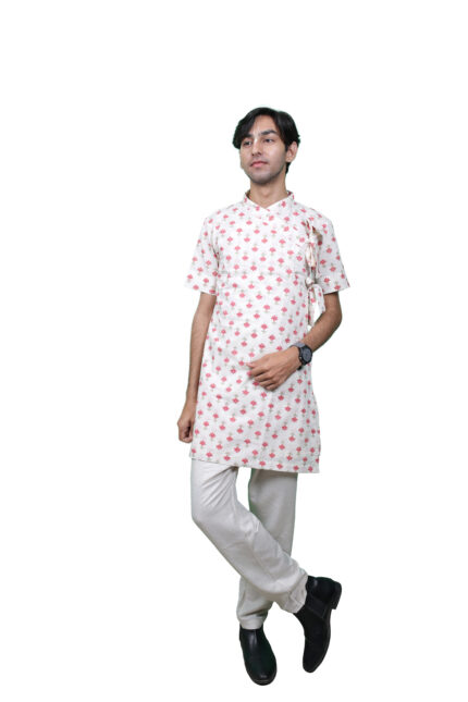 Cotton Printed Short Bagalbandhi – Youth Edition White