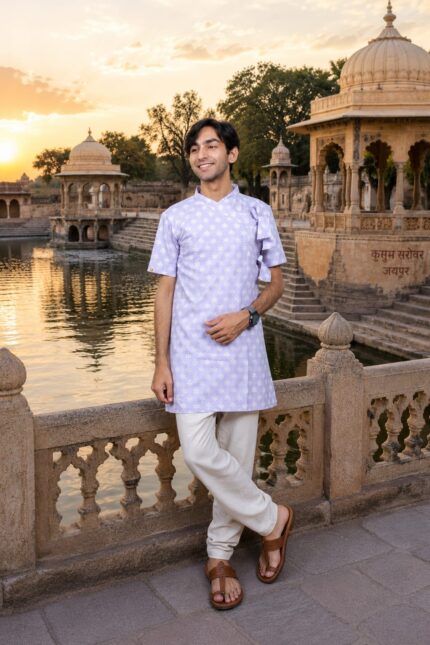 Cotton Printed Short Bagalbandhi – Youth Edition Sky Blue