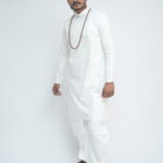 White Cotton Kurta Side Design Wooden