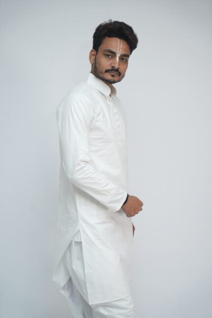 White Cotton Kurta Front Designer