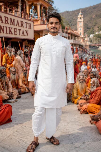White Cotton Kurta Front Minimalist