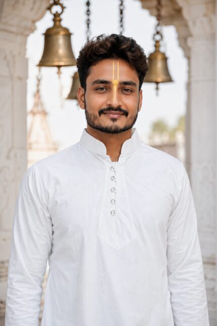 White Cotton Kurta Front Designer