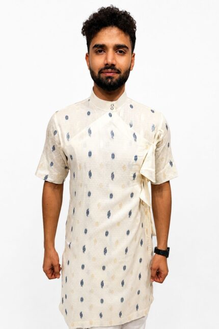 Shvet Pallav - Collared Linen Bagalbandhi
