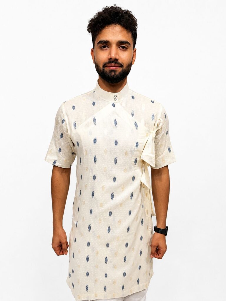 Shvet Pallav – Collared Linen Bagalbandhi