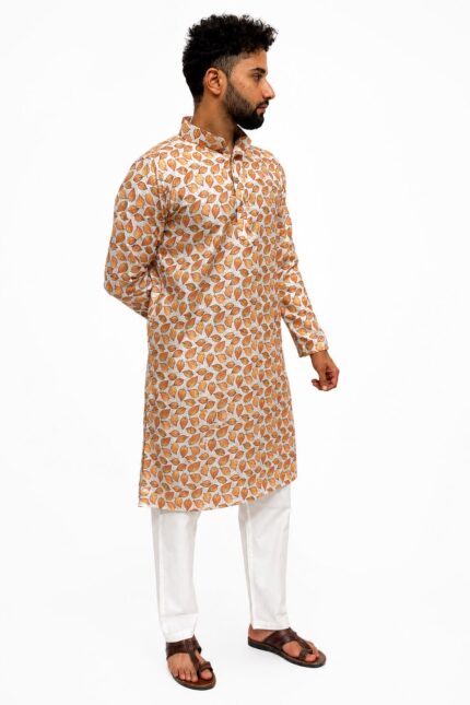Printed Glace Cotton Kurta White