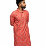 Printed Glace Cotton Kurta Red