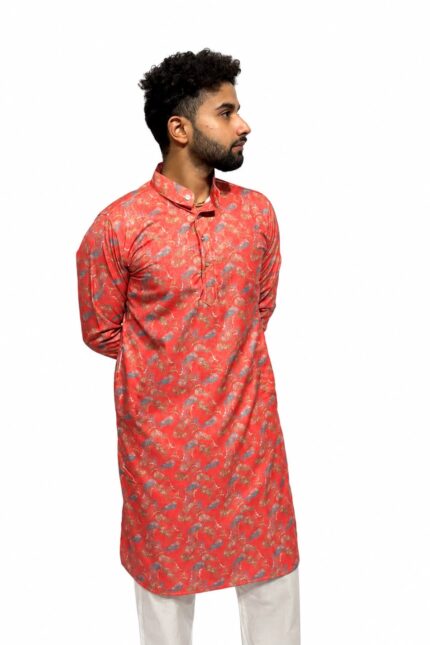 Printed Glace Cotton Kurta Red